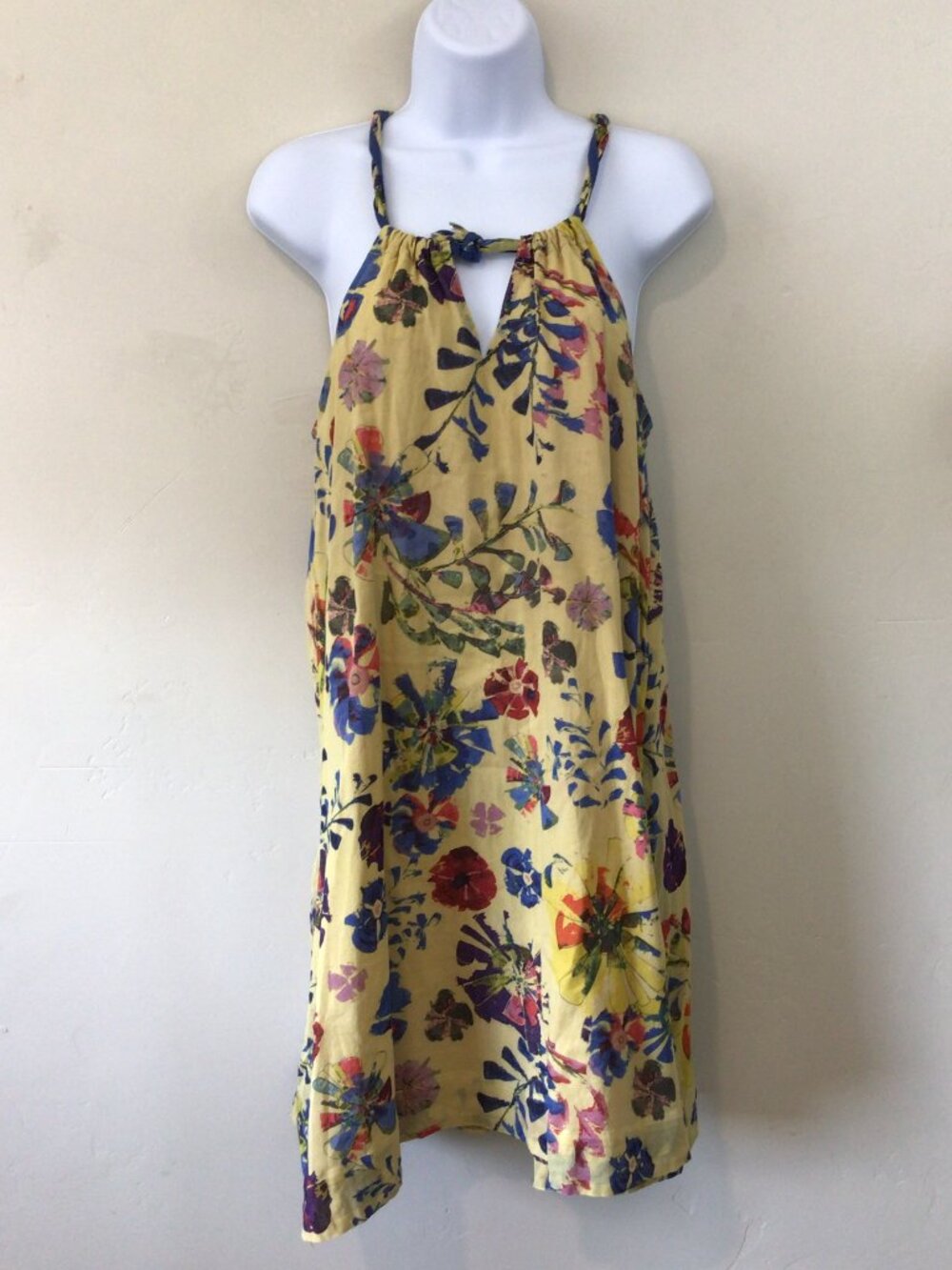 Vanessa Virginia Yellow Floral Print Sleeveless Tank Dress with Pockets Size 6
